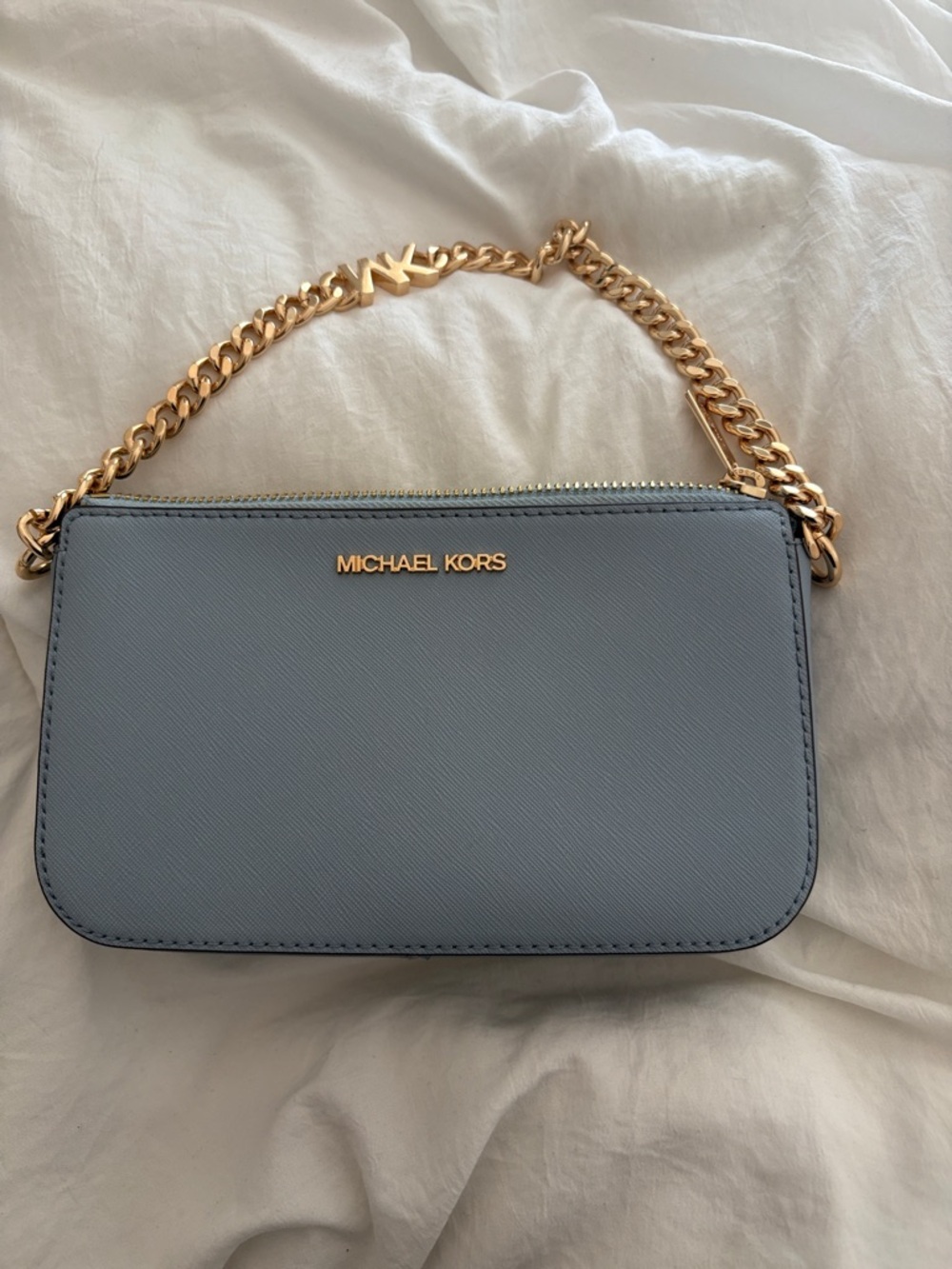 Michael Kors Light Blue Saffiano Shoulder Bag with Gold Chain